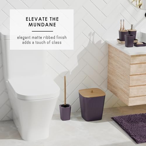Clara Clark Bathroom Set - Purple Bathroom Accessories Set, 6PC Bathroom Accessory Set, Bathroom Sets with Bathroom Rugs, Toilet Brush, Trash Can & Soap Dispenser