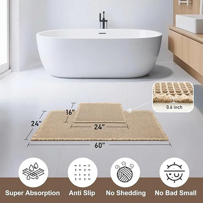 JIUZHEN Set of 2 Waffle Bathroom Rugs Non Slip Bath Mats, 16"x24"+24"x60"