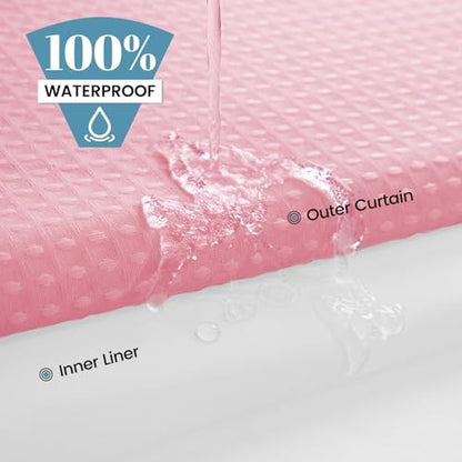SORTTO No Hook Waffle Shower Curtain with Snap in Liner Set, 71x74, Pink