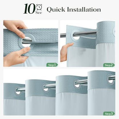 Dynamene Fog Blue Hook Free Waffle Shower Curtain & Snap-in Liner,72x87