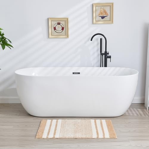 CozeCube Beige Striped 32"x20" Non Slip Washable Bath Mat