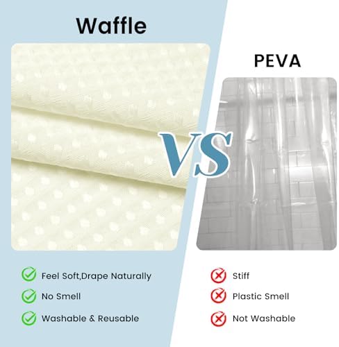 SORTTO No Hook Waffle Shower Curtain with Snap in Liner Set, 71x74, Ivory
