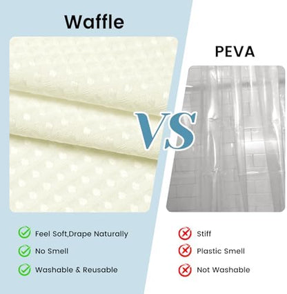 SORTTO No Hook Waffle Shower Curtain with Snap in Liner Set, 71x74, Ivory