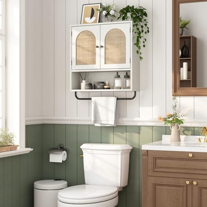 RUSTOWN Rattan Bathroom Wall Cabinet, Boho Medicine Cabinet with 2 Doors