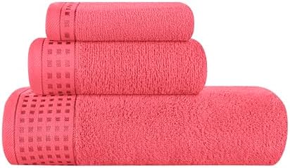 GLAMBURG Ultra Soft 3 Pack Cotton Towel Set, Contains a Bath Towel 28x55 inch, a Hand Towel 16x24 inch & a Wash Coth 12x12 inch, Ideal Everyday use, Compact & Lightweight - Coral Orange