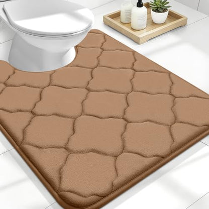 OLANLY Memory Foam Toilet Rugs U-Shaped 24x20, Soft Bath Mat, Dark Beige