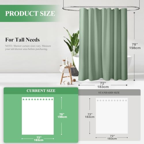 Dynamene Long Waffle Shower Curtain 256 GSM Heavy Fabric 72x78 Sage Green