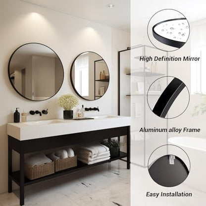 Sunniry Round Mirror 28 inch, Round Black Mirror, Matte Black Metal Frame