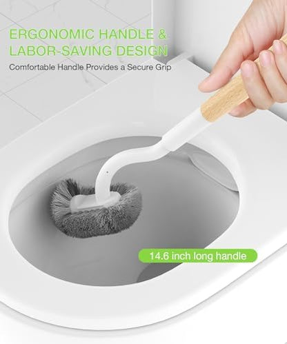 OSCIOSS Bamboo Toilet Brush Set, 2 Pack with Ergonomic Design, Compact Size, Durable Bristles, Wooden Holder for Bathroom Cleaning