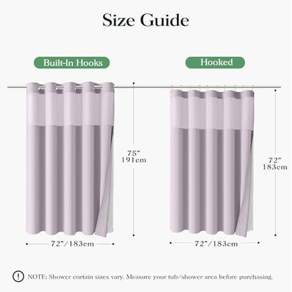 Dynamene Lavender Hook Free Waffle Shower Curtain & Snap Fabric Liner,72x81