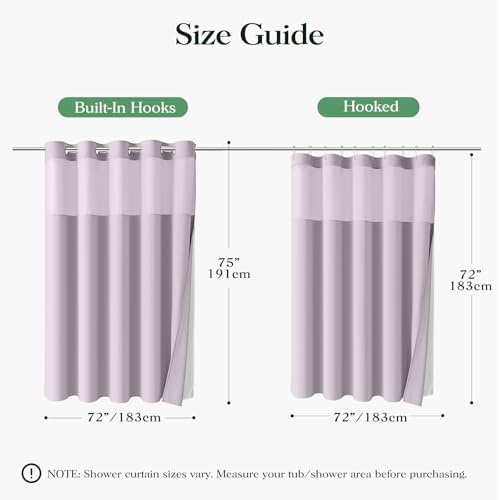 Dynamene Lavender Hook Free Waffle Shower Curtain & Snap Fabric Liner,72x87
