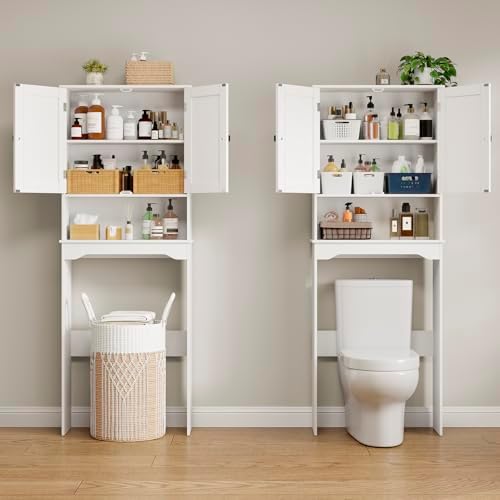 RRX Over The Toilet Storage Cabinet, Bathroom Above Organizer (Pure White)