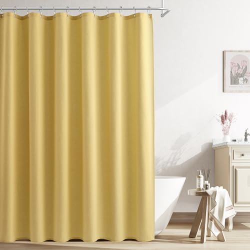 Naturoom Linen Shower Curtain 72 Inch Long for Bathroom Yellow 1 Panel