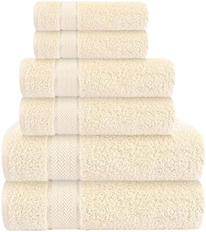 6 Piece Bath Towel Set, 2 Bath, 2 Hand, 2 Washcloths, Cream