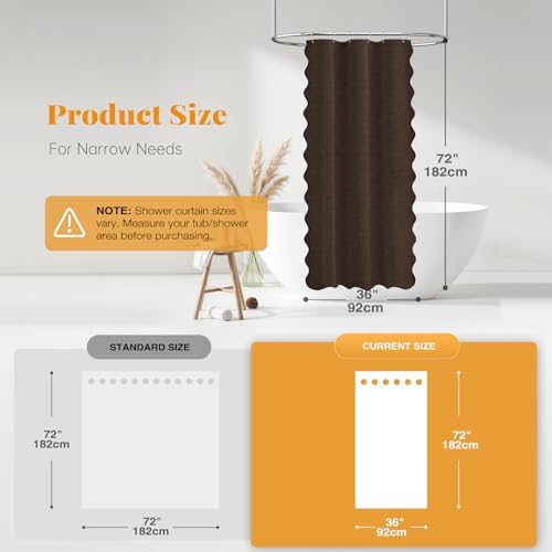 BTTN Stall Boho Scalloped Linen Textured Cloth Shower Curtain, 36x72, Brown