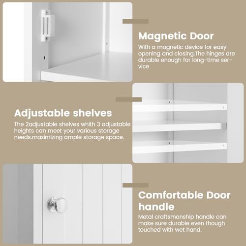 Iwell 66.9" Tall Bathroom Cabinet, Storage Cabinet with 2 Doors & 1 Drawer, Bathroom Storage Cabinets with Adjustable Shelves, for Living Room, Entryway, Home Office, White