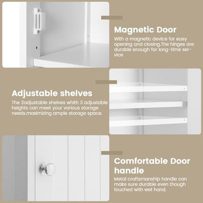 Iwell 66.9" Tall Bathroom Cabinet, Storage Cabinet with 2 Doors & 1 Drawer, Bathroom Storage Cabinets with Adjustable Shelves, for Living Room, Entryway, Home Office, White