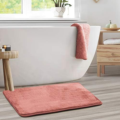Clara Clark Bathroom Rugs, Velvet Memory Foam Bath Mat, Non-Slip, Machine Washable Bath Rugs - Dries Quickly, Ultra Soft Plush Bath Mats for Bathroom, 20 x 32, Misty Rose