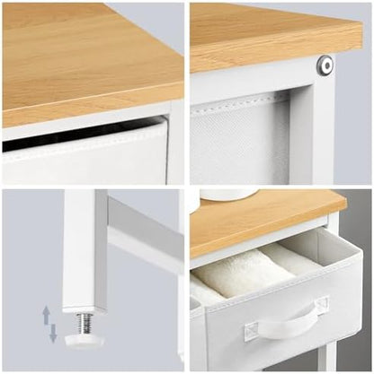 MOHOPE 2-Tier Over The Toilet Storage with 2 Fabric Drawers, Freestanding Above The Toilet Storage Cabinet, Space Saver Metal Over Toilet Bathroom Organizer Shelf for Small Space, Natural and White