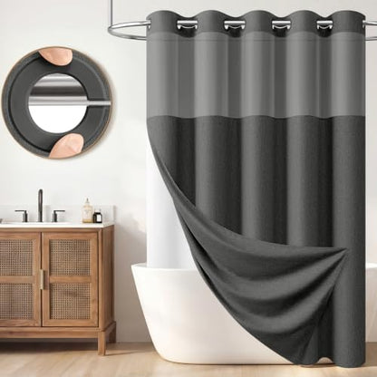 BTTN Charcoal Grey Ringless Linen Look Shower Curtain with Snap Liner 72x75