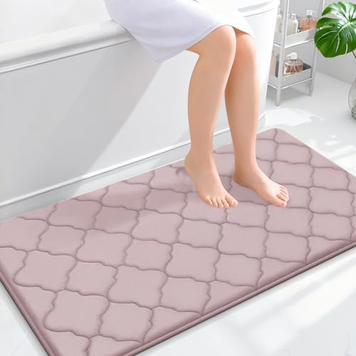OLANLY Memory Foam Bath Mat Rug 44x24, Ultra Soft Bathroom Rugs, Dusty Rose