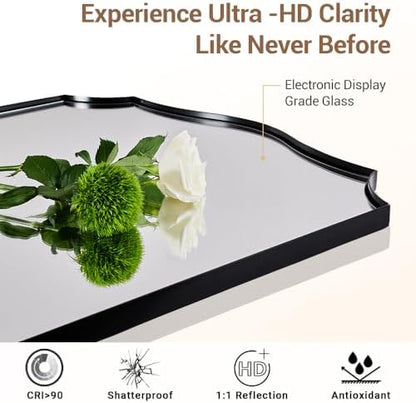 ANDY STAR 36"x48" Large Bathroom Mirror, Black Vanity Mirror for Bathroom Sink, Scalloped Mirror in Premium Stainless Steel Thin Frame, Elegant Curved Scallop Design, Ideal for Home Remodel