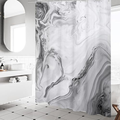 Grey Marble Fabric Shower Curtain, Abstract Watercolor, 36 x 72 Inches