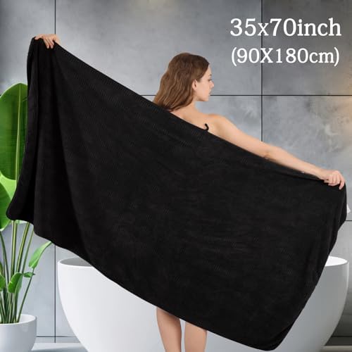 8 Piece Bath Towel Set-2 Oversized Bath Sheets(35"x70"),2 Hand Towels,4 Washcloths-Extra Large Microfiber Towel Sets,Less Lint Highly Absorbent & Quick Dry Bath Towels for Bathroom Gym Pool,Black