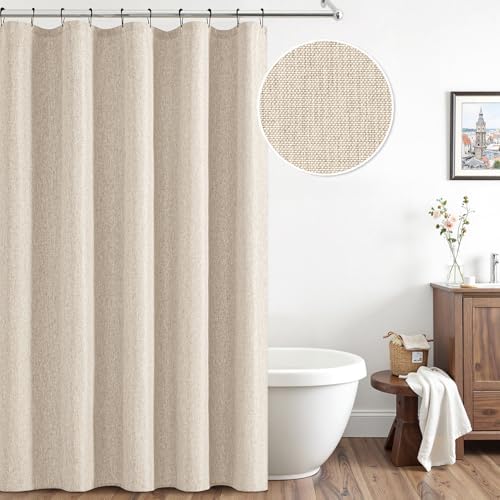ANRODUO Cream Beige Linen Textured Fabric Shower Curtain Set - W60xL72