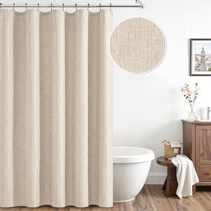 ANRODUO Cream Beige Linen Textured Fabric Shower Curtain Set - W60xL72
