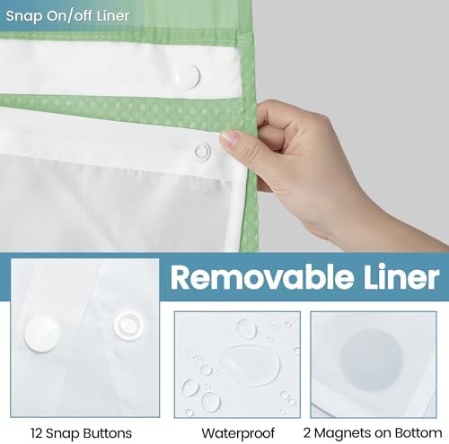 Heavyweight Waffle No Hook Shower Curtain with Liner, Mint Green, 71x74
