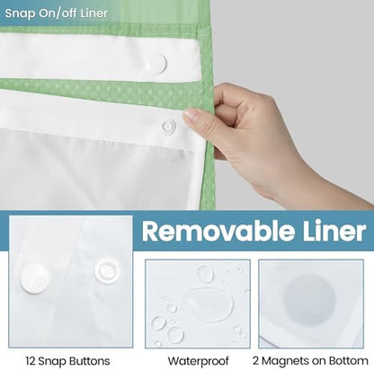 Heavyweight Waffle No Hook Shower Curtain with Liner, Mint Green, 71x74