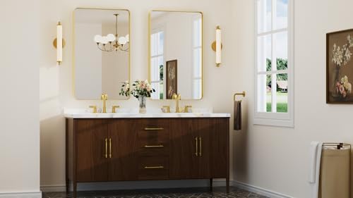 Keonjinn 40 x 24 Inch Gold Bathroom Mirrors for Over Sink, Tempered Glass