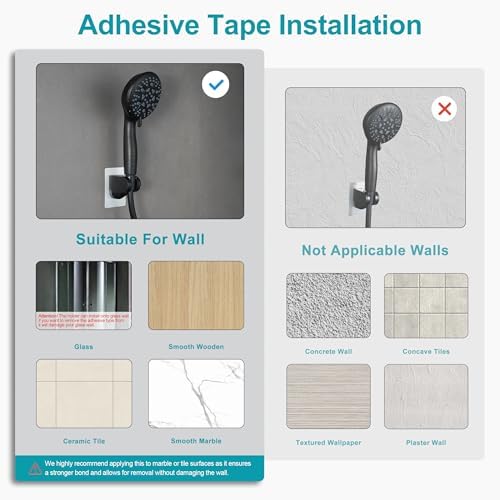 GwernKB Shower Head Holder Strong Adhesive No Drilling Wall Mount Adjustable Handheld Showerhead Bracket for RV Kids Bathroom Shower,Fix Firmly and Use Conveniently (Black, 1)