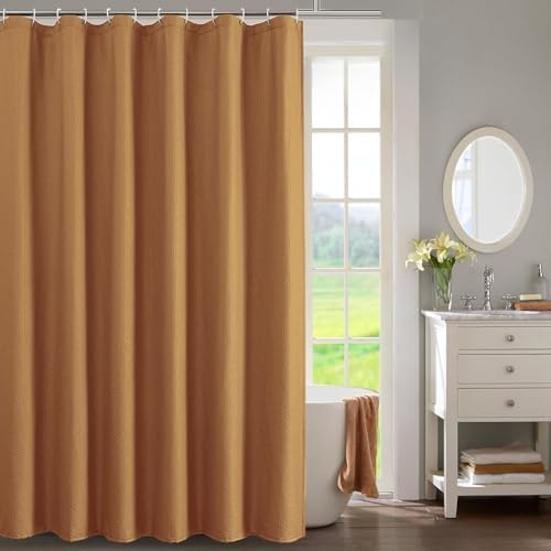 OWENIE Gold Shower Curtain for Bathroom 96 Inches Extra Long, Elegant 3D Embossed Textured Fabric Shower Curtains, Water Repellent, Machine Washable, Hotel Style, 72" W x 96" L, Gold