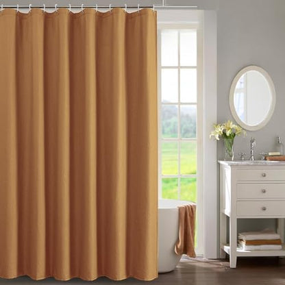 OWENIE Gold Shower Curtain for Bathroom 96 Inches Extra Long, Elegant 3D Embossed Textured Fabric Shower Curtains, Water Repellent, Machine Washable, Hotel Style, 72" W x 96" L, Gold