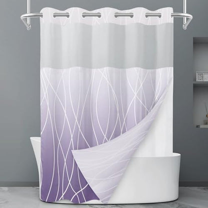 LXBNI No Hook Shower Curtain with Liner, Ombre Purple, 71 x 74 Inch
