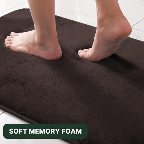 H.VERSAILTEX Bath Mat Memory Foam Set Bathroom Rug Set Flannel Velvety Extra Soft and Absorbent Non Slip Rugs for Bathroom/Bedroom Washable(47"x 17" + 17"x 24" + 20"x 24"U-Shaped, Brown)