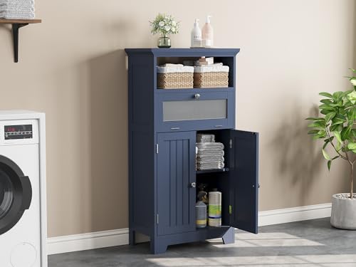ChooChoo Bathroom Cabinet with Flip Glass Drawer,Freestanding