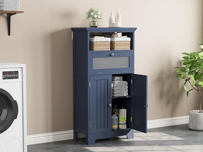 ChooChoo Bathroom Cabinet with Flip Glass Drawer,Freestanding
