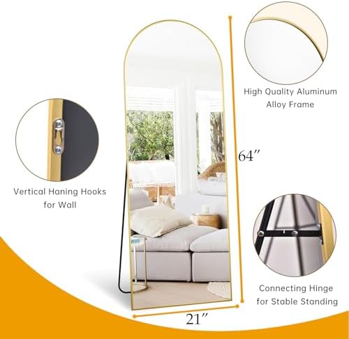 Dewfig Mirror Full Length, 64"X21" Arched Floor Mirror, Gold