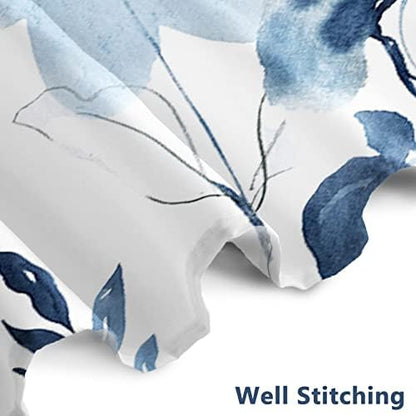 AWERT Blue Floral Shower Curtain - Watercolor Ink Flowers with Hooks - Waterproof Fabric - Bathroom Decor - 72x72inch