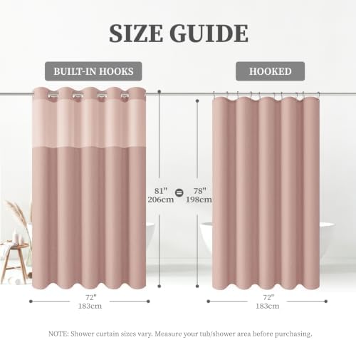 BTTN 72x81 Ringless Linen Textured Shower Curtain with Snap in Liner, Blush