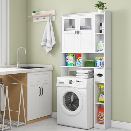 Vabches Over The Toilet Storage Cabinet with Doors and Shelves, White