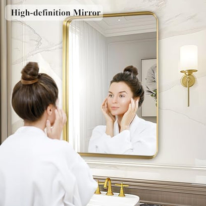 Gold Bathroom Vanity Mirror Over Sink 24x36, Large Wall Rectangle Mirror