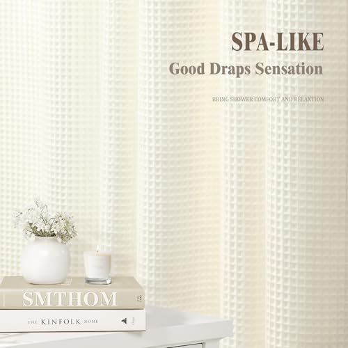 Waffle Weave Shower Curtain Heavyweight Cotton Fabric Ivory 72Wx72L