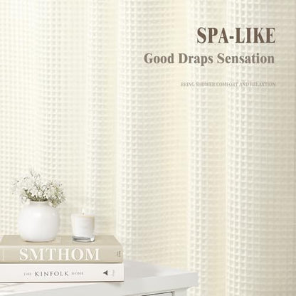 Waffle Weave Shower Curtain Heavyweight Cotton Fabric Ivory 72Wx72L