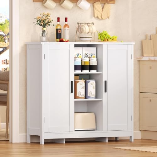 Iwell Storage Cabinet with 2 Doors and 4 Storage Shelves, Buffet Cabinet, Bathroom Cabinet for Living Room, Entryway, Home Office, White