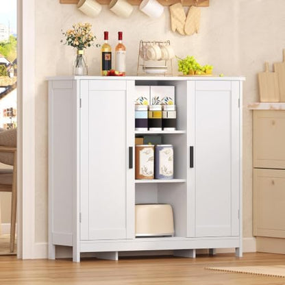 Iwell Storage Cabinet with 2 Doors and 4 Storage Shelves, Buffet Cabinet, Bathroom Cabinet for Living Room, Entryway, Home Office, White