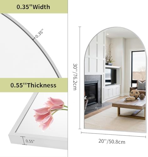 BEAUTYPEAK 20"x30" Arch Bathroom Wall Mirror, Silver
